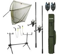 FISH-XPRO Carp Improve Set - Carp Rod Set Black - Ensemble Complet pour la pêche à la Carpe - Matériaux de Haute qualité - Détecteurs de morsures, émerillons, Rodpod, dosserets et étuis Inclus.