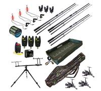Fish-Xpro Carpset 3 Rod Deluxe - Ensemble Complet Carpe avec Cannes, Moulinets, Rod Pod et Détecteurs de Touche