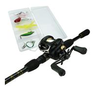 FISH-XPRO Ensemble Baitcasting Combo pour la pêche aux carnassiers - Canne de 1,95m - INCL. Moulinet et Accessoires - Idéal pour Les débutants et Les expérimentés - Équipement de pêche Complet