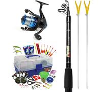 FISH-XPRO Kit de démarrage Deluxe - Ensemble de canne à pêche - Mallette de pêche remplie - Canne à lancer et moulinet de pêche - Leurres artificiels