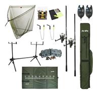 FISH-XPRO Mega Carp Rod Set : 2 Cannes, moulinets, détecteurs d'appâts, swappers, Rodpod, Sac et Plus Encore ! Pratique et Complet ! Méga Set de pêche à la Carpe !