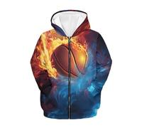 FishDing Sweat à capuche de 6 à 16 ans pour enfants garçons avec fermeture éclair - Veste d'automne légère avec poches, Ballon de basket flamboyant, 8-10 Years