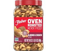 Fisher Oven Roasted Never Fried Mélange d'amande et de noix de cajou 680 ml (1 pièce) - Snacks pour adultes fabriqués avec du sel de mer - Sans huile, ingrédients artificiels ou conservateurs