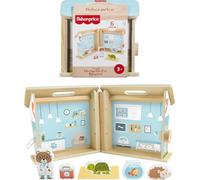 Fisher-Price Clinique Vétérinaire en Bois à Emporter, Jeu d’Imitation de 6 pièces avec Animaux en Bois, Parfait pour Jouer en Voyage, pour Enfants à partir de 3 Ans, JFG07