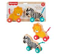Fisher-Price Coffret Animaux à Pousser en Bois pour bébés incluant 2 véhicules en Bois avec Roues en Silicone pour Le Jeu à Quatre Pattes, à partir de 6 Mois, JFN19