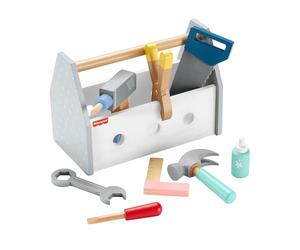 Fisher-Price Coffret Boîte à Outils en Bois Comprenant Une perceuse factice, Jeu d’Imitation avec 9 pièces en Bois, pour Les Enfants à partir de 3 Ans, HYG50