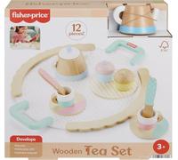 Fisher-Price Coffret de jeu Service à Thé en Bois avec théière, tasses et soucoupes, 12 pièces en bois pour les enfants à partir de 3 ans, HXT82