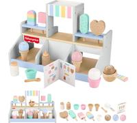 Fisher-Price Coffret Marchand de Glaces en Bois Jeu d’Imitation avec 18 pièces en Bois pour Enfants à partir de 3 Ans, HXV21