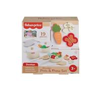 Fisher-Price Coffret Marmites et Casseroles en Bois pour Jeu d’Imitation, 19 pièces en Bois, pour Enfants de 3 Ans et Plus, HXT83