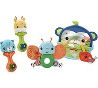 Fisher-Price coffret Mes Premiers Jeux Sensoriels, 4 jouets d’éveil bébés dont miroir, maracas et papillon à mordiller, 3 mois et plus, HFJ92