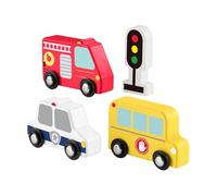 Fisher-Price Coffret Mes véhicules en bois pour tout-petits comprenant 4 pièces en bois dont un camion de pompier, un bus scolaire et une voiture de police, à partir de 2 ans, JCY32