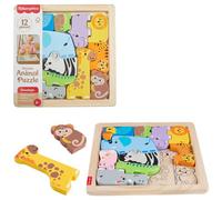 Fisher-Price Fisher-Price-Puzzle Animaux en Bois-Tri de formes avec 13 pièces