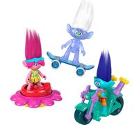 Mattel Imaginext Coffret Trolls Brillez et Roulez Figurines Poppy, Branche et Guy Diamant avec Véhicules, de 3 à 8 Ans, HNM37