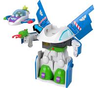 Fisher-Price Imaginext Vaisseau Transformable de Buzz l’Éclair, avec lumières, Sons, Figurines articulées de 7,5 cm, Lanceur et projectiles, JTH51
