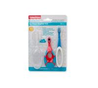 Fisher Price | Mon premier kit de démarrage | Ensemble de 4 pièces | Brosse à dents à doigts et étui de voyage, brosse à dents pour tout-petits avec anneau de dentition, brosse à dents Lil' Ones
