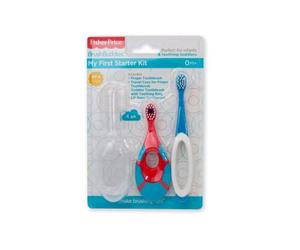 Fisher Price | Mon premier kit de démarrage | Ensemble de 4 pièces | Brosse à dents à doigts et étui de voyage, brosse à dents pour tout-petits avec anneau de dentition, brosse à dents Lil' Ones