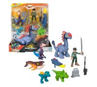 Fisher-Price Multipack Dinosaures Air, Mer, Terre Imaginext tiré du film Jurassic World : Renaissance, avec 1 humain de 7 cm, 5 dinosaures, lanceur et accessoires, JFR25