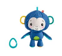 Fisher-Price Peluche Singe Balle d’Activités 2-en-1, Jouet bébé avec éléments à mordiller et Anneau pour l'accrocher à la Poussette, dès la Naissance, GRR32