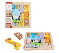 Fisher-Price Puzzle Animaux en Bois pour Tout-Petits pour pratiquer Le tri de Formes avec 13 pièces en Bois, à partir de 2 Ans, JFG10