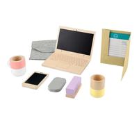 Fisher-Price Coffret Télétravail en Bois de 9 éléments avec ordinateur portable et téléphone en bois pour le jeu d’imitation, pour enfants à partir de 3 ans, HXV11