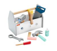 Fisher-Price Wood Pretend Play Toy Tool Box with Drill, 9-Piece Wooden Set for B