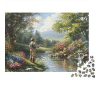 Fisherman in Serene River 100% Recycled Cardboard Stream 1000 Piece Puzzle for Adults Beautifully Illustrated Brainteasing 52x38cm/1000pcs