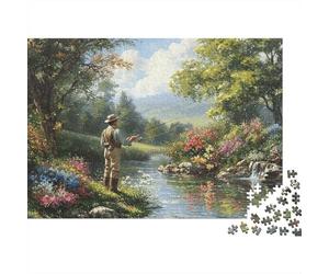 Fisherman in Serene River 100% Recycled Cardboard Stream 1000Pc Puzzle Adults and Children Challenging & Brainteasing 70x50cm/1000pcs