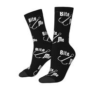 Fisherman's Fish Hook Bite Me Socks, Unisex Adult Crew Socks, Cotton Cozy Casual Sock