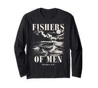 Fishers of Men Verse de la Bible chrétienne Vintage Fishing Dad Manche Longue