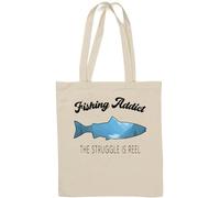 Fishing Addict The Struggle is Reel Sac fourre-tout en coton naturel Blanc