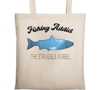 Fishing Addict The Struggle is Reel Sac fourre-tout en coton naturel écologique Beige