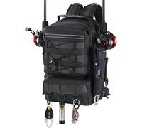 Fishing Backpack Harness Bag With Fishing Rod Holder And Equipment, Black, Sporty