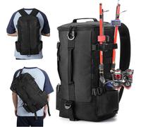 Fishing Bag, Fishing Gear Backpack With Fishing Rod Holder, Storage Bag For Fishing Equipment, Shoulder Bag For Fishing, Hiking, Hunting, Black, General Objective