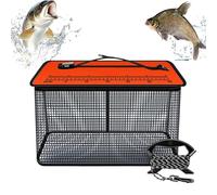 Fishing Basket, Foldable Net Cage, Live Fish Trap,19.69x15.35x9.45 inches, Reflective Buoyant Frame, Secure Zipper Closure, for Stream Rock Shore Saltwater Angling Storage