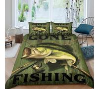 Fishing bass Housse de Couette Microfibre résistante 3 pièces 3D Effet Confortable Vintage illustration style_ Ensemble De Literie avec Fermeture Éclair Douce for Hommes Enfants Double（200x200cm）
