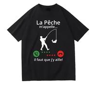 Fishing Calls Me I Must Go Print T-Shirt Black M