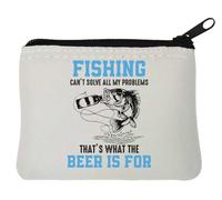 Fishing Can't Solve All My Problems That's What Beer is for Porte-monnaie en néoprène Blanc 10 x 11 cm
