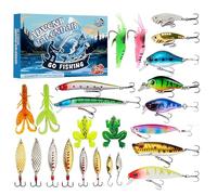 Fishing Christmas Countdown - PP+Metal 37x24cm Box | 24 Days Fishing Lure Set for Fishinsg Lover | Fishings Lure Set with Assorted Baits for and Daily Fishings Use
