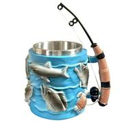 Fishing Coffee Mug, Portable 300ml Drinkware, 5.51x7.09 Inches Compact Fixture with Sturdy Build, 3D Embossed Accessory, Rod Handle Aid with Creative Style, Cup Decoration for Kitchen and Cafe