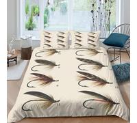 Fishing flies Ensemble De Literie 3 pièces Microfibre Hypoallergique Imprimé en 3D Léger Fly fishing designs Parure de Lit avec 2 Taies d'oreiller Confortable for Chambre Adulte Double（200x200cm）