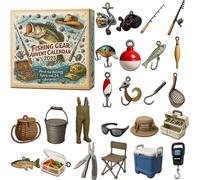 Fishing Gear Advent Calendar 2025, Christmas Countdown Calendar with 24pcs Mini 2d Acrylic Fishing Tackle & Accessories Ornaments, Unique Xmas Gift fo