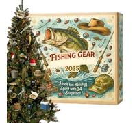 Fishing Gear Calendar Advents, 2025 24 Day Acrylic Christmas Countdown, 2D Fishing Decor Set Countdown for Tree, Wall, Door, Car Mirror, Home, Family and Friends Holiday