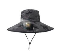 Fishing Hat with Solar Fan - Polyester 56-58cm Wide Brim Bucket Hat | Portable Sun Protection Cooling Hats for Hiking Camping Beach Travel Outdoor Use for Men Women Adults