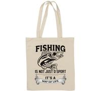 Fishing is Not Just A Sport It's A Way of Life Sac fourre-tout en coton naturel Blanc