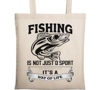 Fishing is Not Just A Sport It's A Way of Life Sac fourre-tout en coton naturel écologique Beige