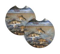 Fishing Lake Lot de 2 porte-gobelets pour intérieur de voiture Motif pêcheurs - Accessoires universels, parfaits pour les excursions en plein air