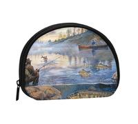 Fishing Lake - Porte-monnaie imprimé pêcheurs pour femme - Joli petit portefeuille avec fermeture éclair, Noir , Taille unique, Pochette à monnaie