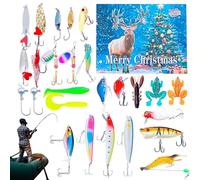 Fishing Lure Countdown Calendar 2025 | Compte à rebours de 24 jours jusqu'à Noël avec kit de leurres de pêche - Kit d'appâts de pêche festifs saisonniers pour petit ami, mari, père, homme, papa