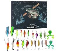 Fishing Lure Countdown Calendar, 24-Day Freshwater Angling Gear Set, Count Down to Christmas Fishing Lure Box with Hooks and Baits, for Lake Stream River Pond Use by Men, Adults, Boys, and Fathers