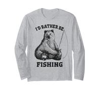 Fishing Pole Bear I'd Rather Be Fishing Funny Outdoors Manche Longue